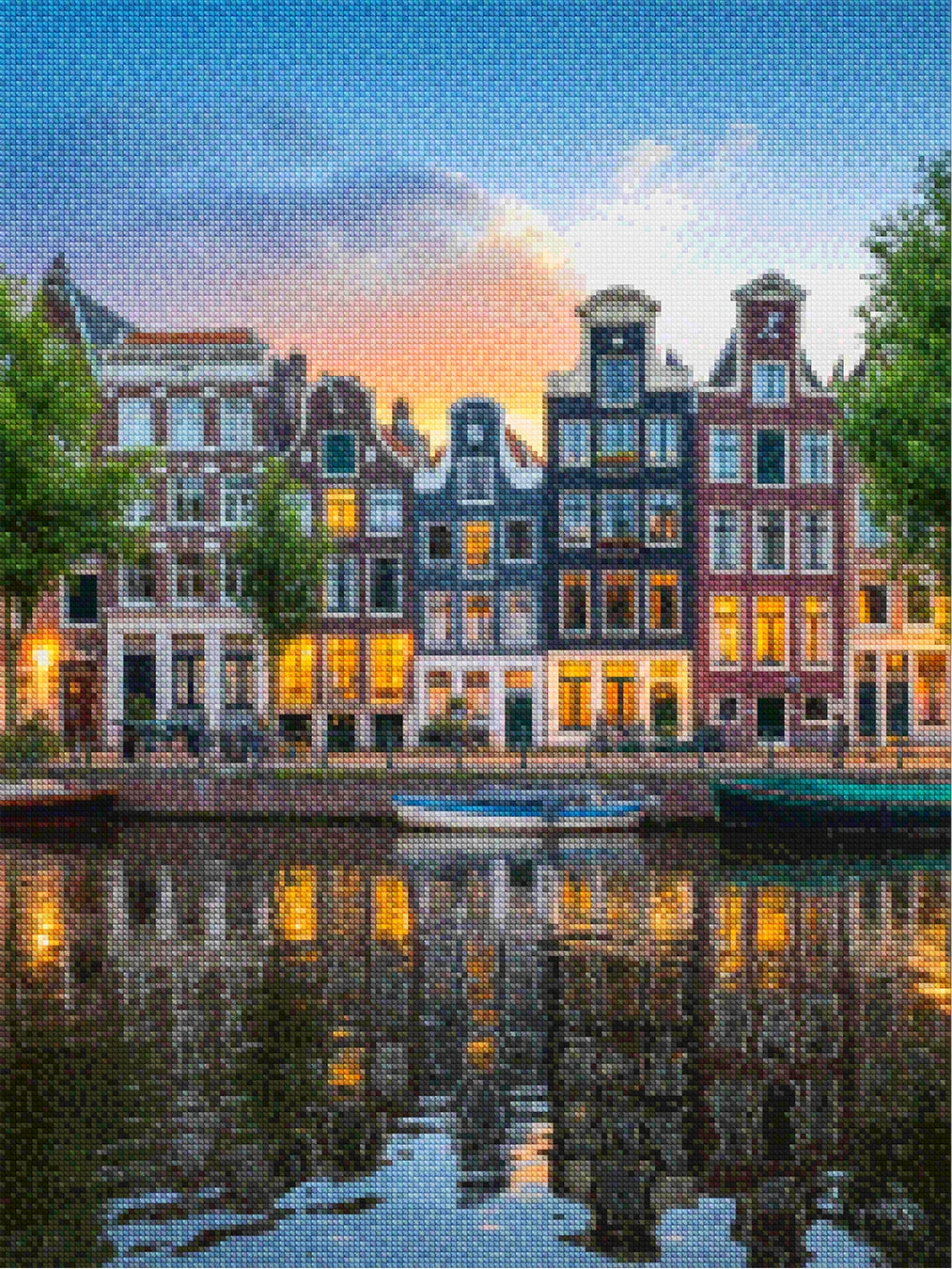 Diamond Painting - Amsterdamse grachtenpanden bij zonsondergang