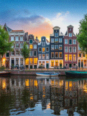 Diamond Painting - Amsterdamse grachtenpanden bij zonsondergang