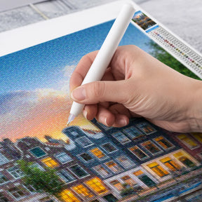 Diamond Painting - Amsterdamse grachtenpanden bij zonsondergang
