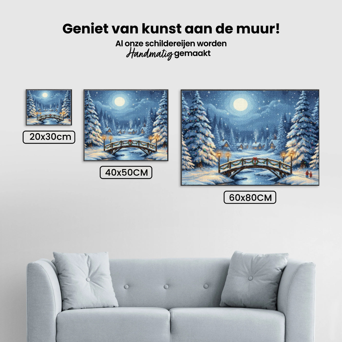 Diamond Painting - Besneeuwde brug met kerstlantaarns
