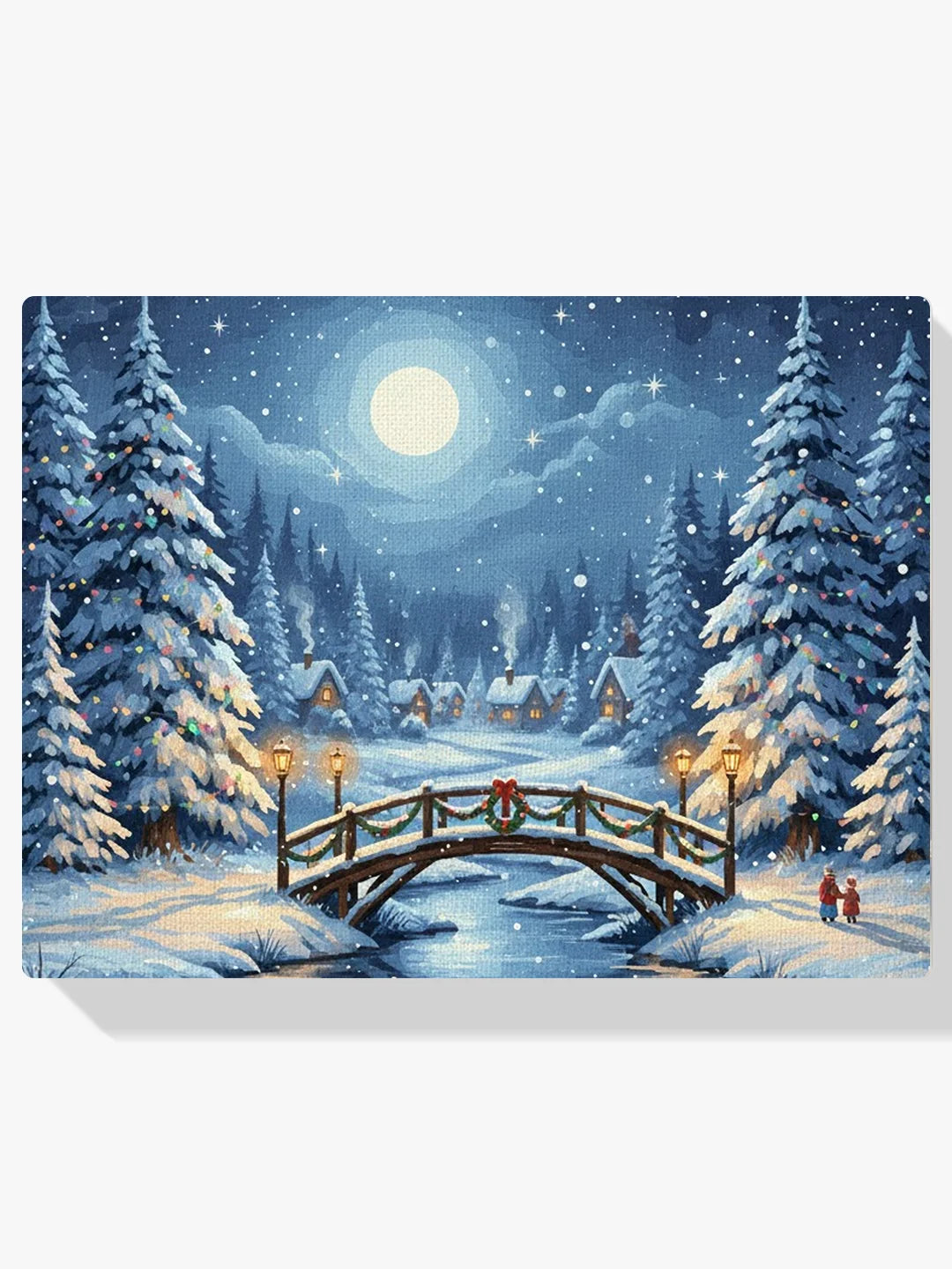 Diamond Painting - Besneeuwde brug met kerstlantaarns