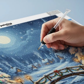 Diamond Painting - Besneeuwde brug met kerstlantaarns