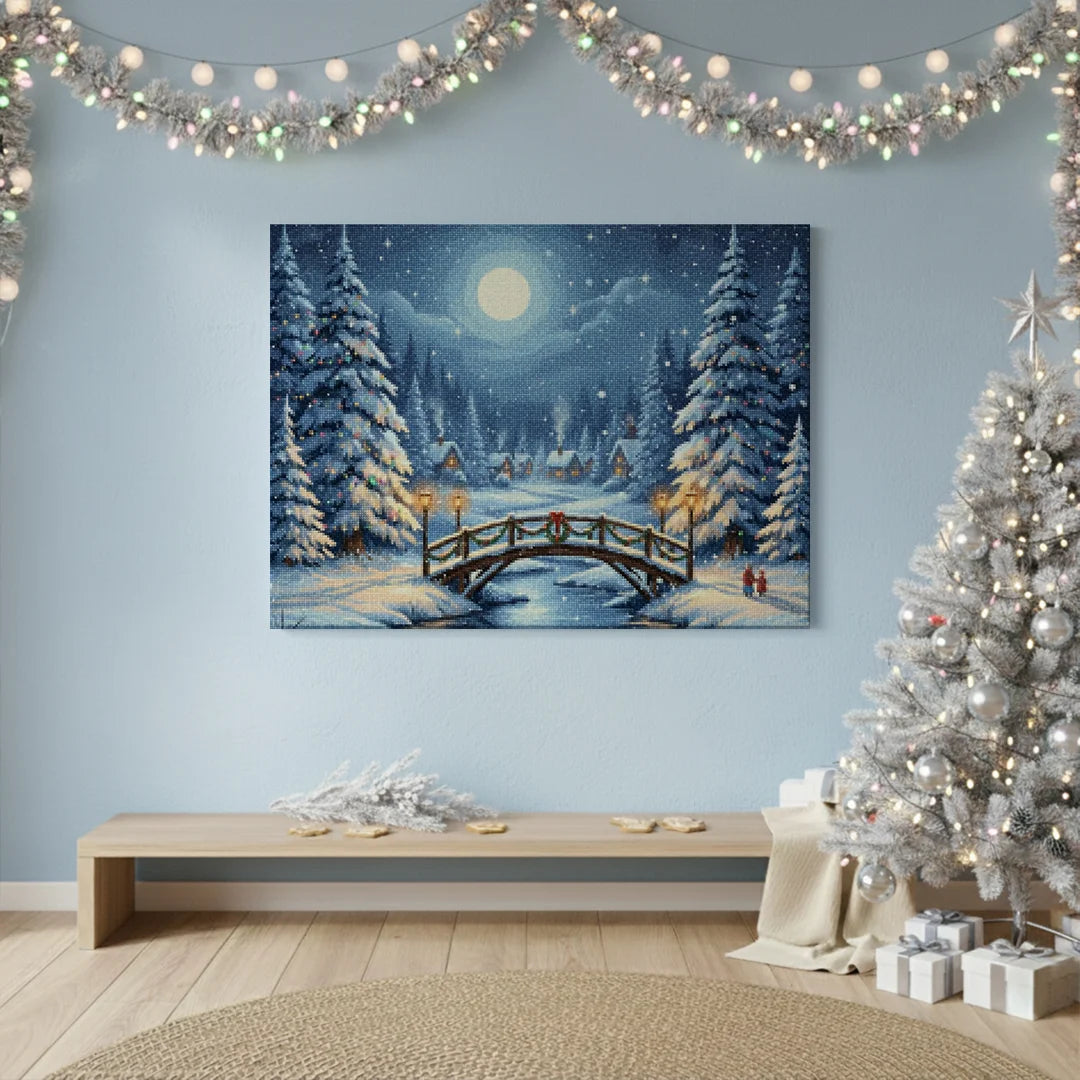 Diamond Painting - Besneeuwde brug met kerstlantaarns