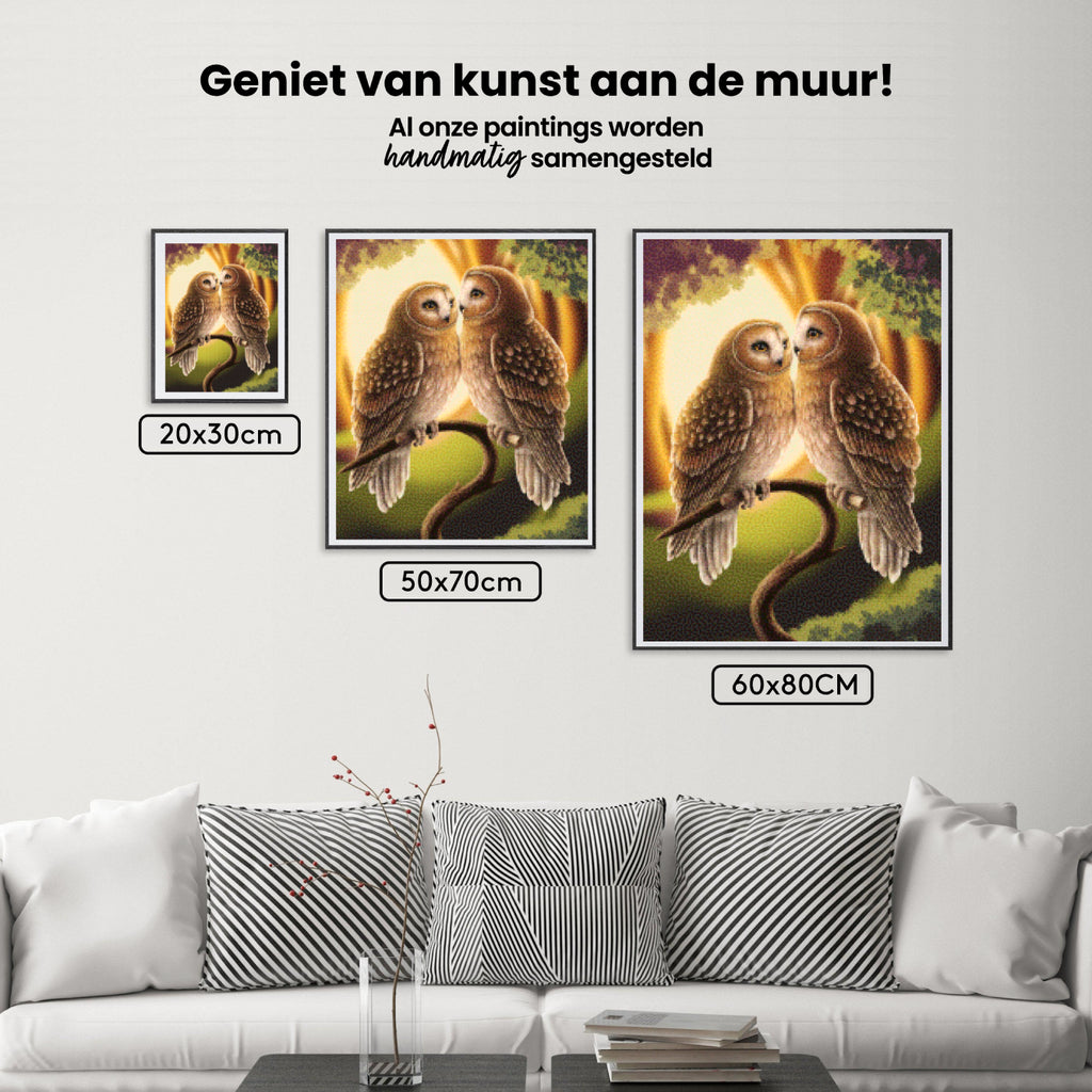 Diamond Painting - Charmant uilenpaar op een tak