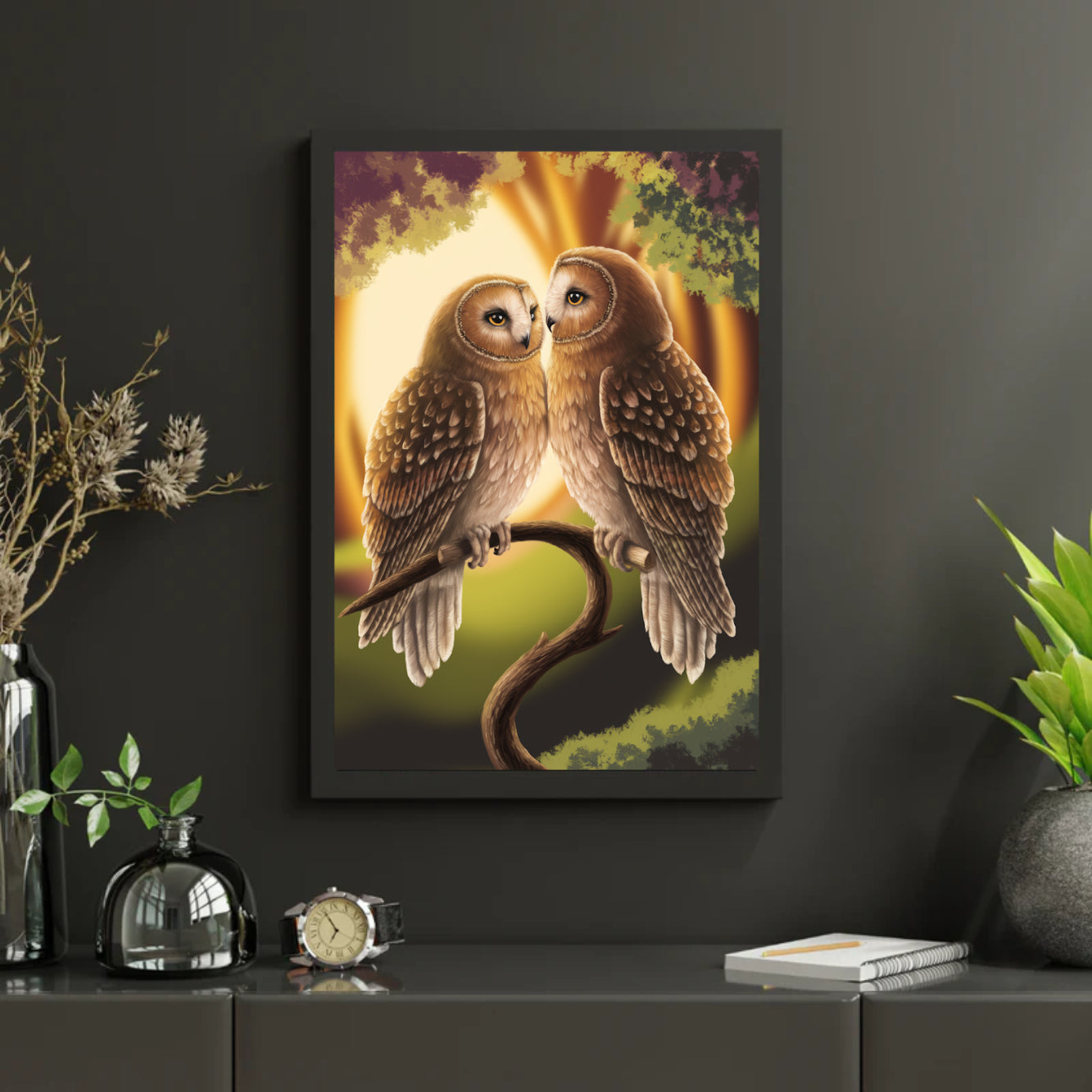 Diamond Painting - Charmant uilenpaar op een tak