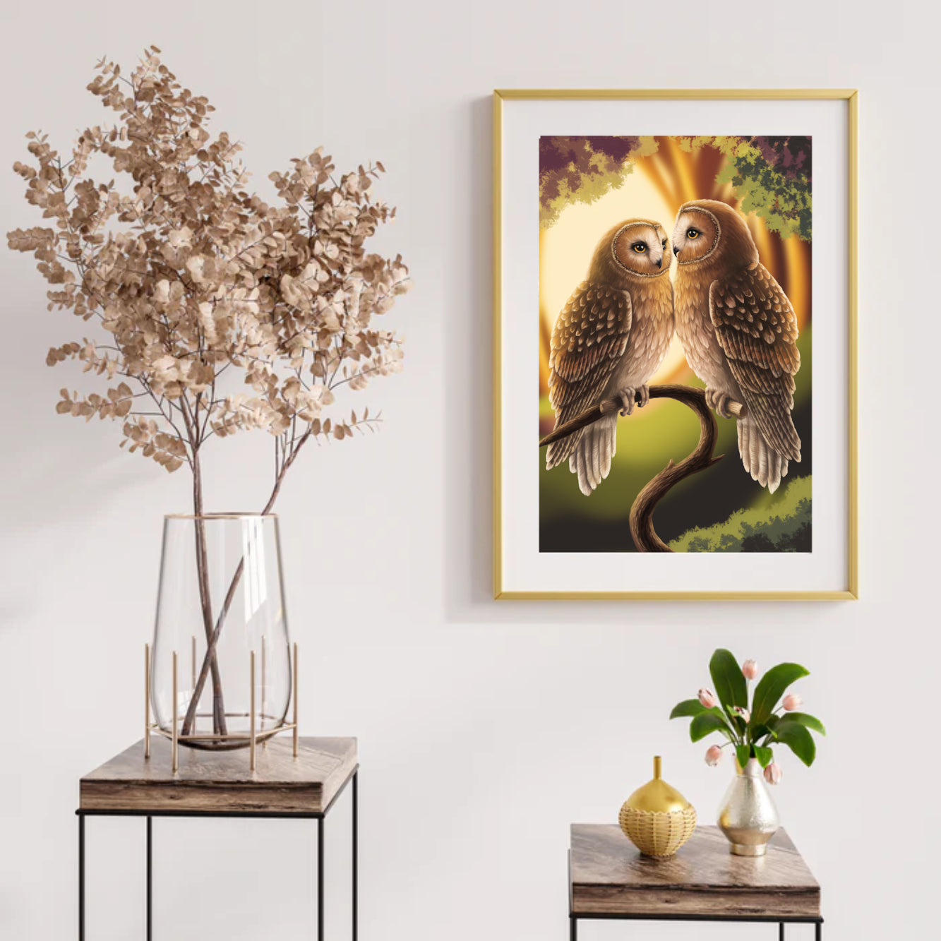Diamond Painting - Charmant uilenpaar op een tak