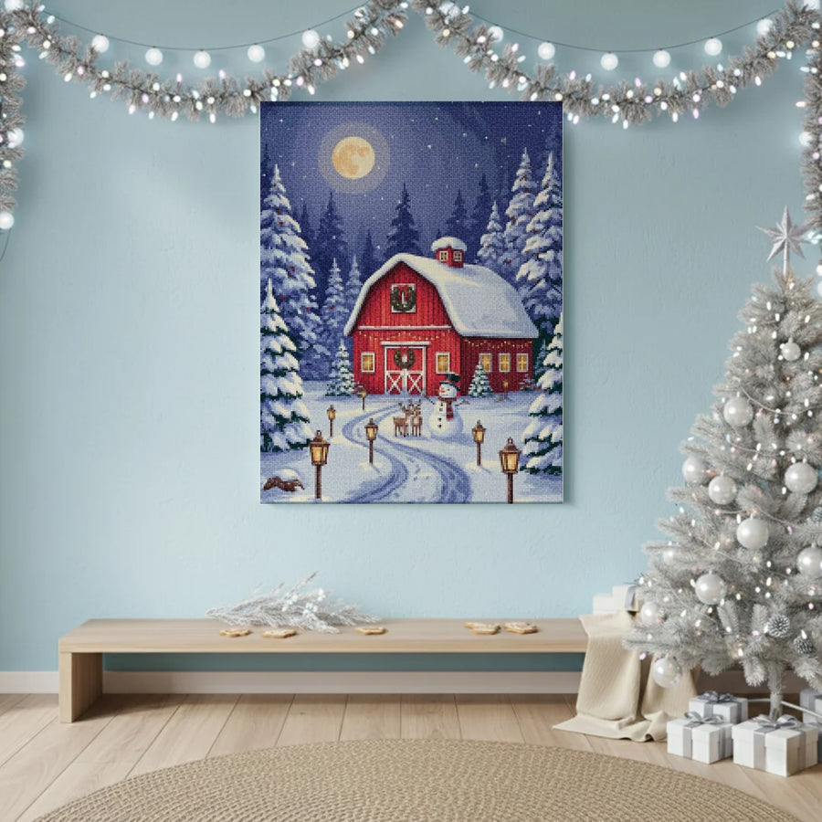 Diamond Painting - De kleine rode kerstschuur