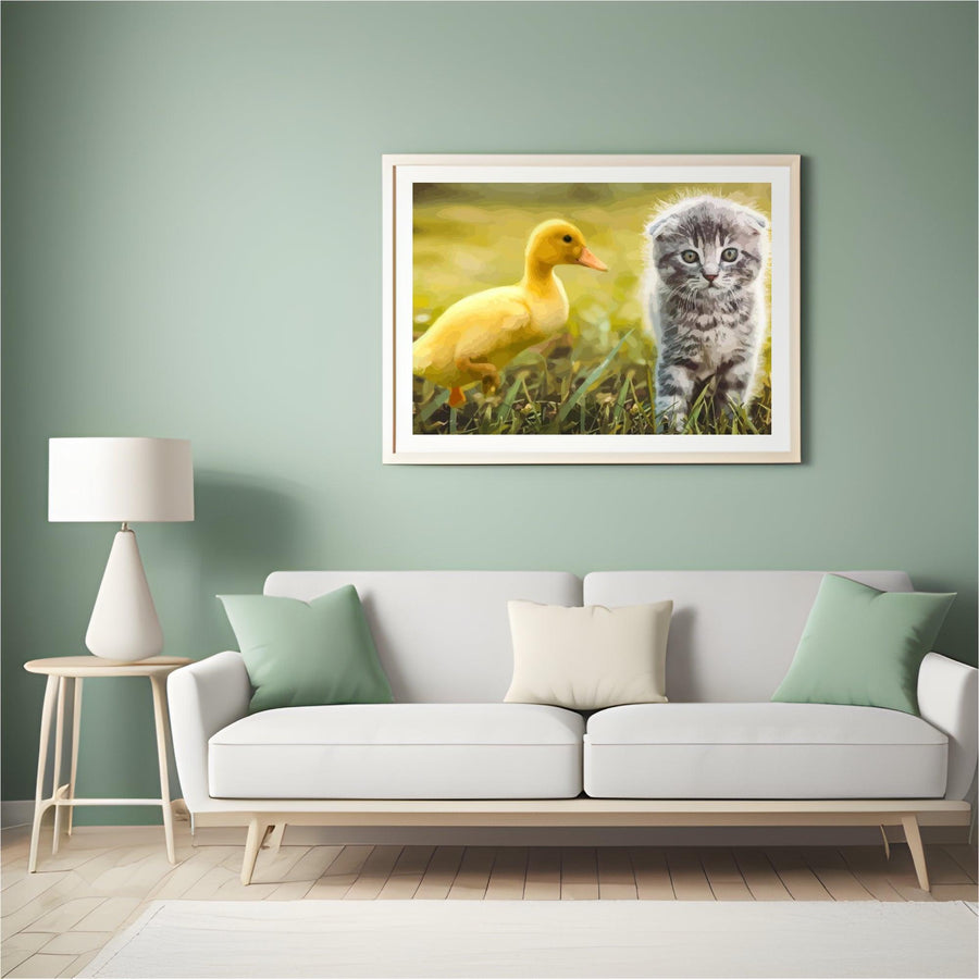 Diamond Painting - Eend speelt met kat - SEOS®