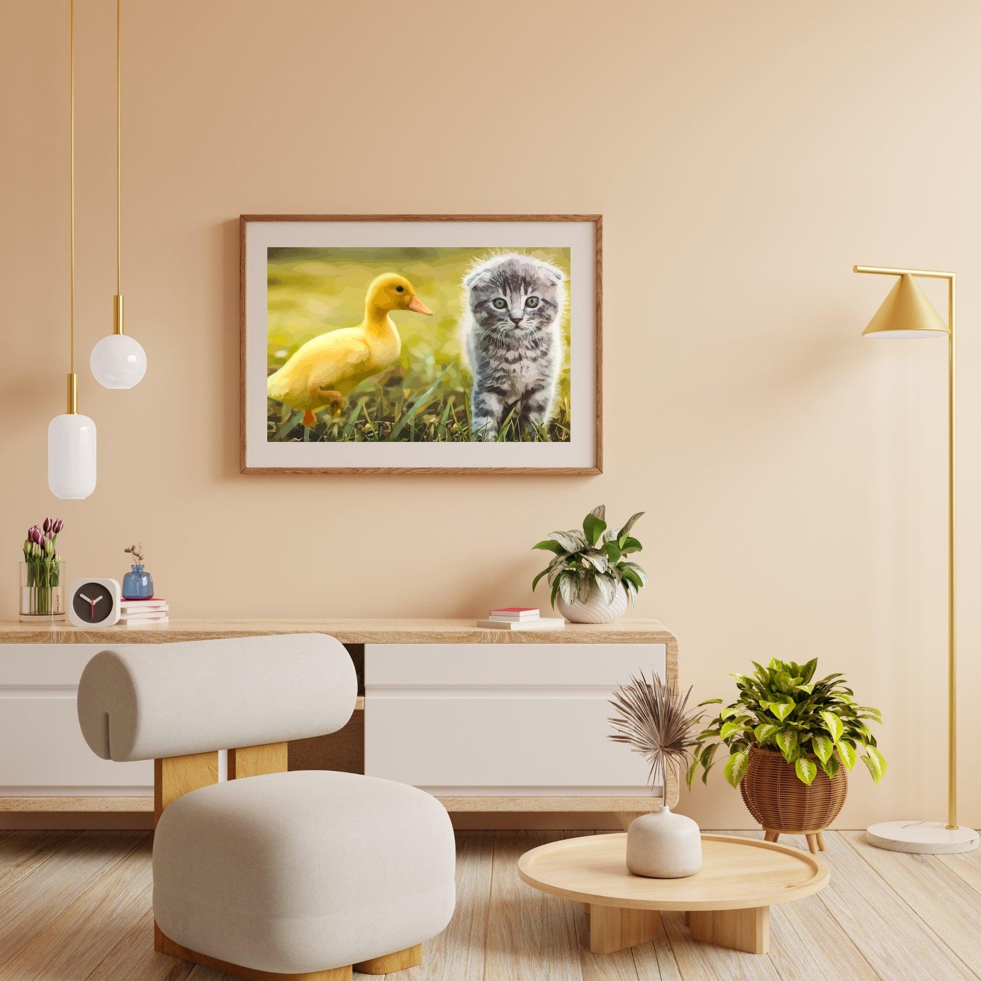 Diamond Painting - Eend speelt met kat - SEOS®