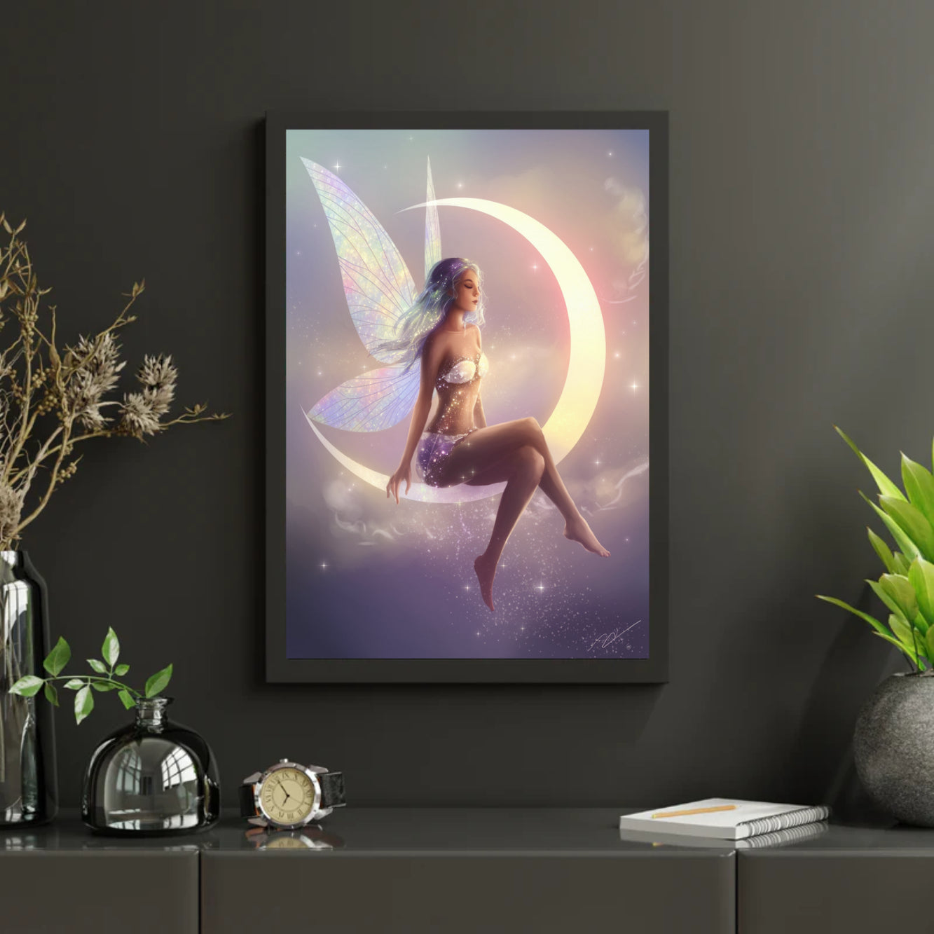 Diamond Painting - Fee zittend op een maansikkel