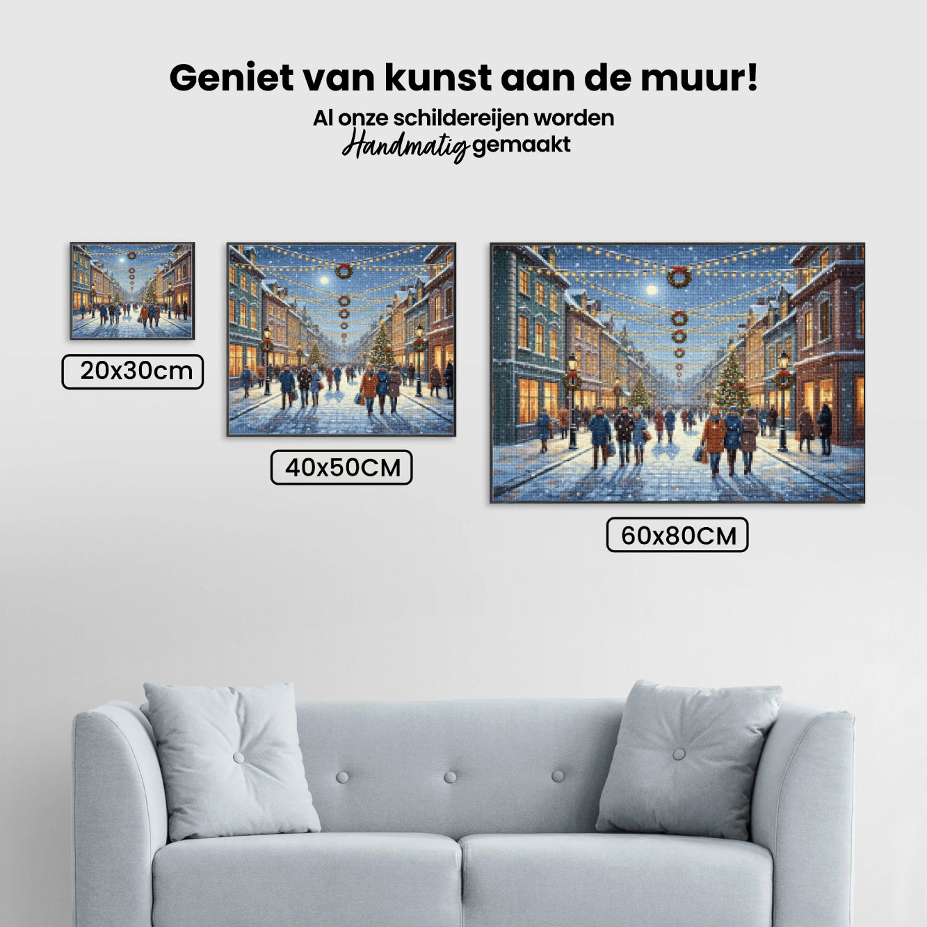 Diamond Painting - Feestelijke straat met hangende kerstverlichting