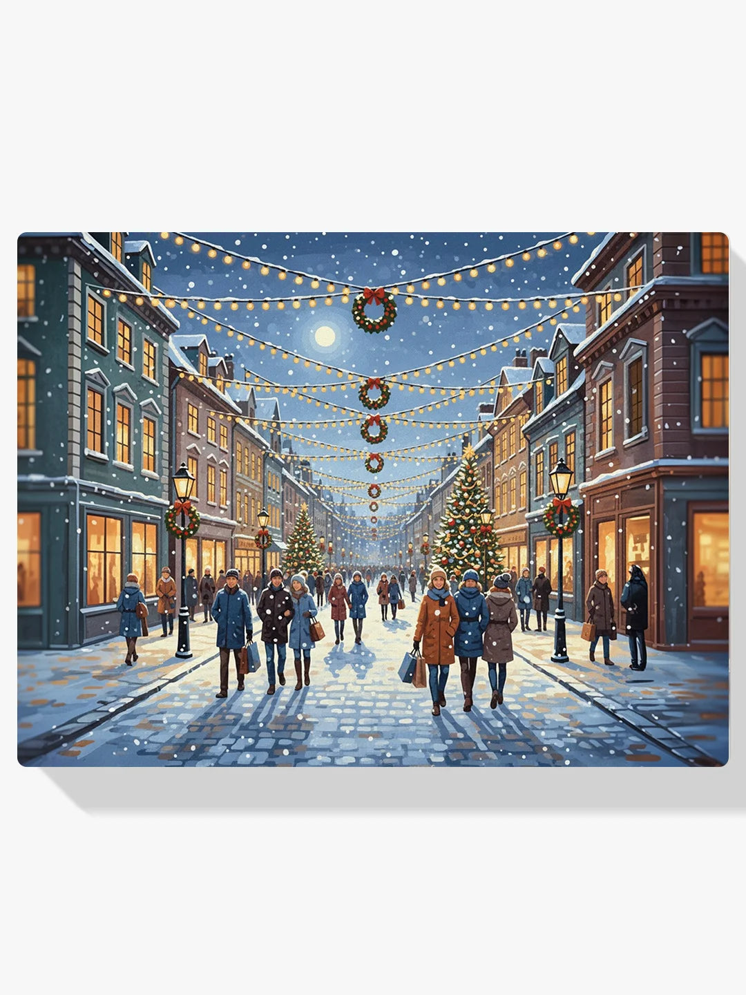 Diamond Painting - Feestelijke straat met hangende kerstverlichting