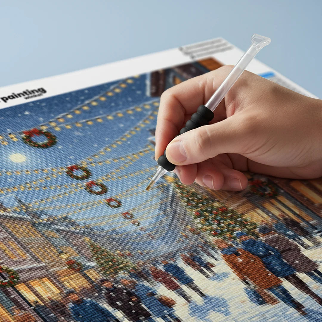 Diamond Painting - Feestelijke straat met hangende kerstverlichting