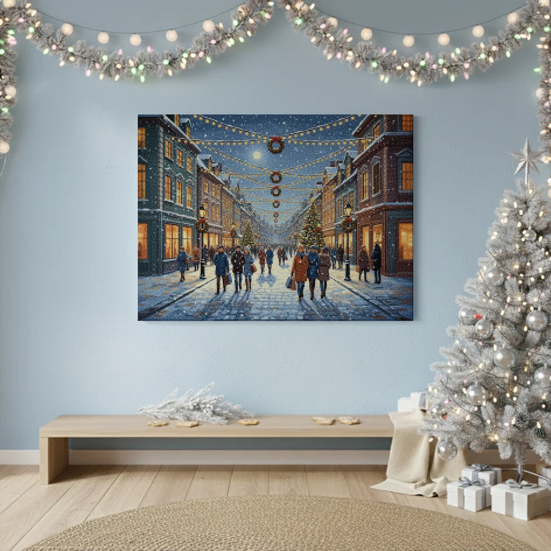 Diamond Painting - Feestelijke straat met hangende kerstverlichting