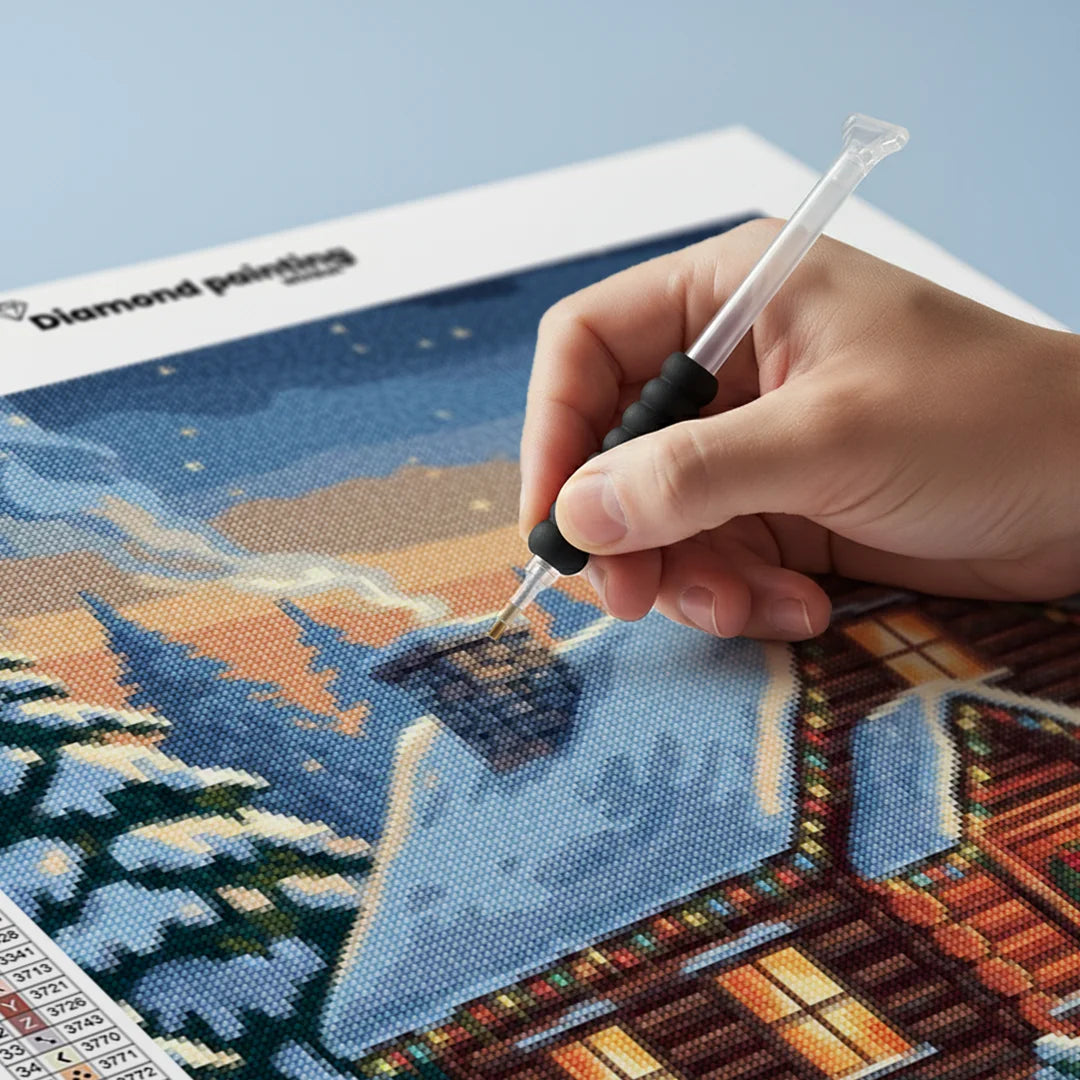 Diamond Painting - Gezellig huisje bij de winterdennen