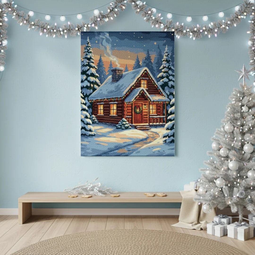 Diamond Painting - Gezellig huisje bij de winterdennen