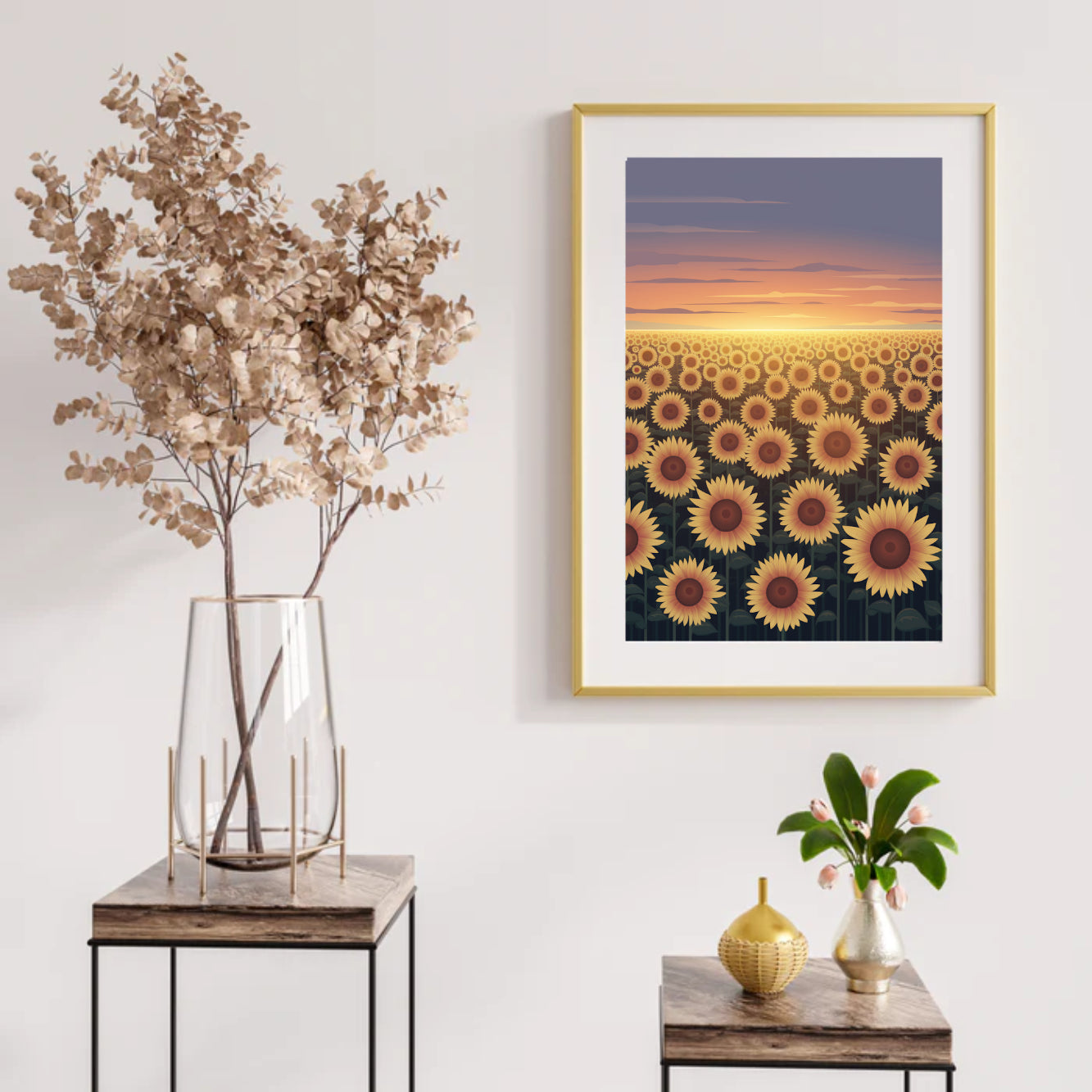 Diamond Painting - Gloeiend zonnebloemveld bij schemering