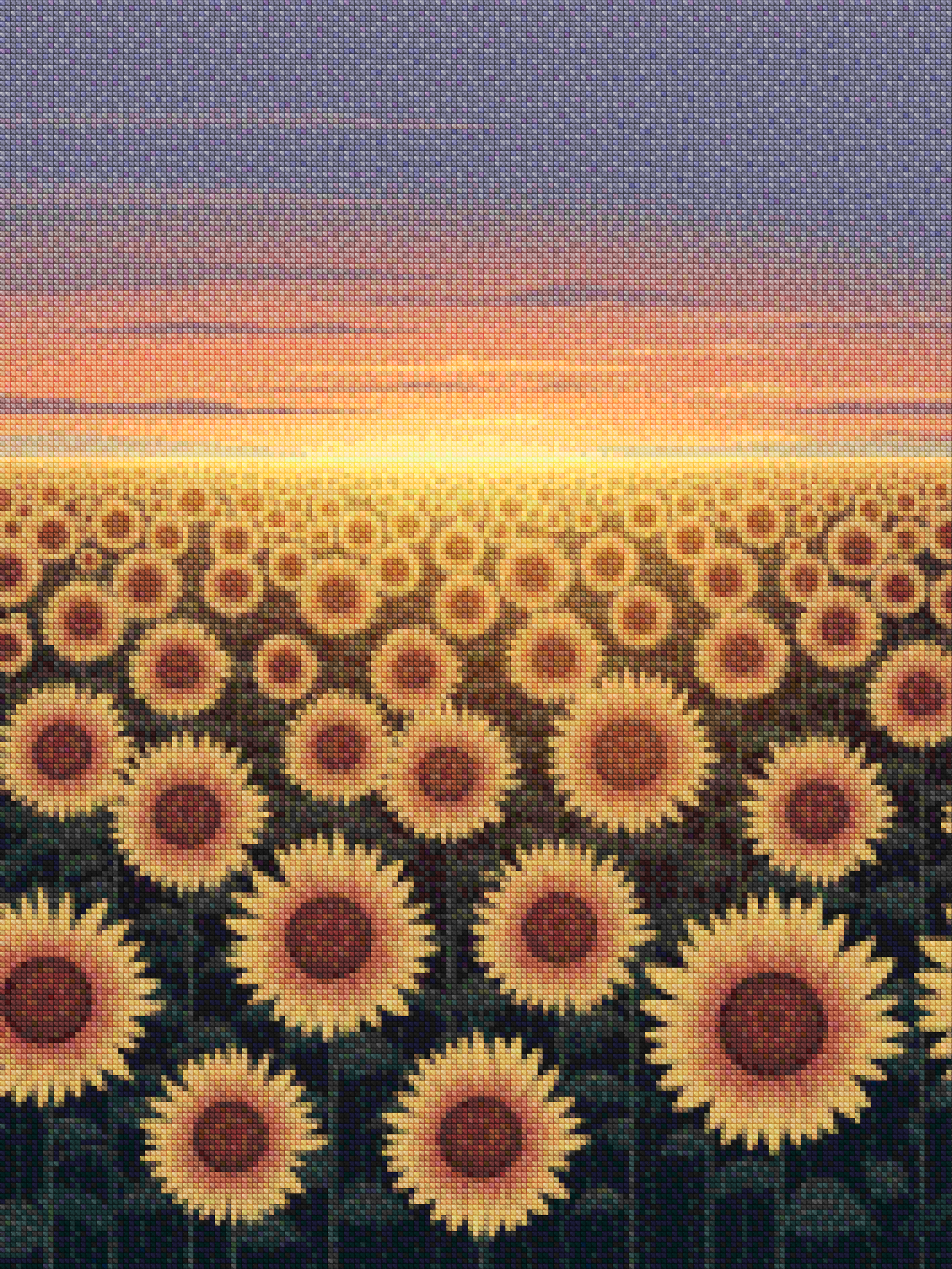 Diamond Painting - Gloeiend zonnebloemveld bij schemering