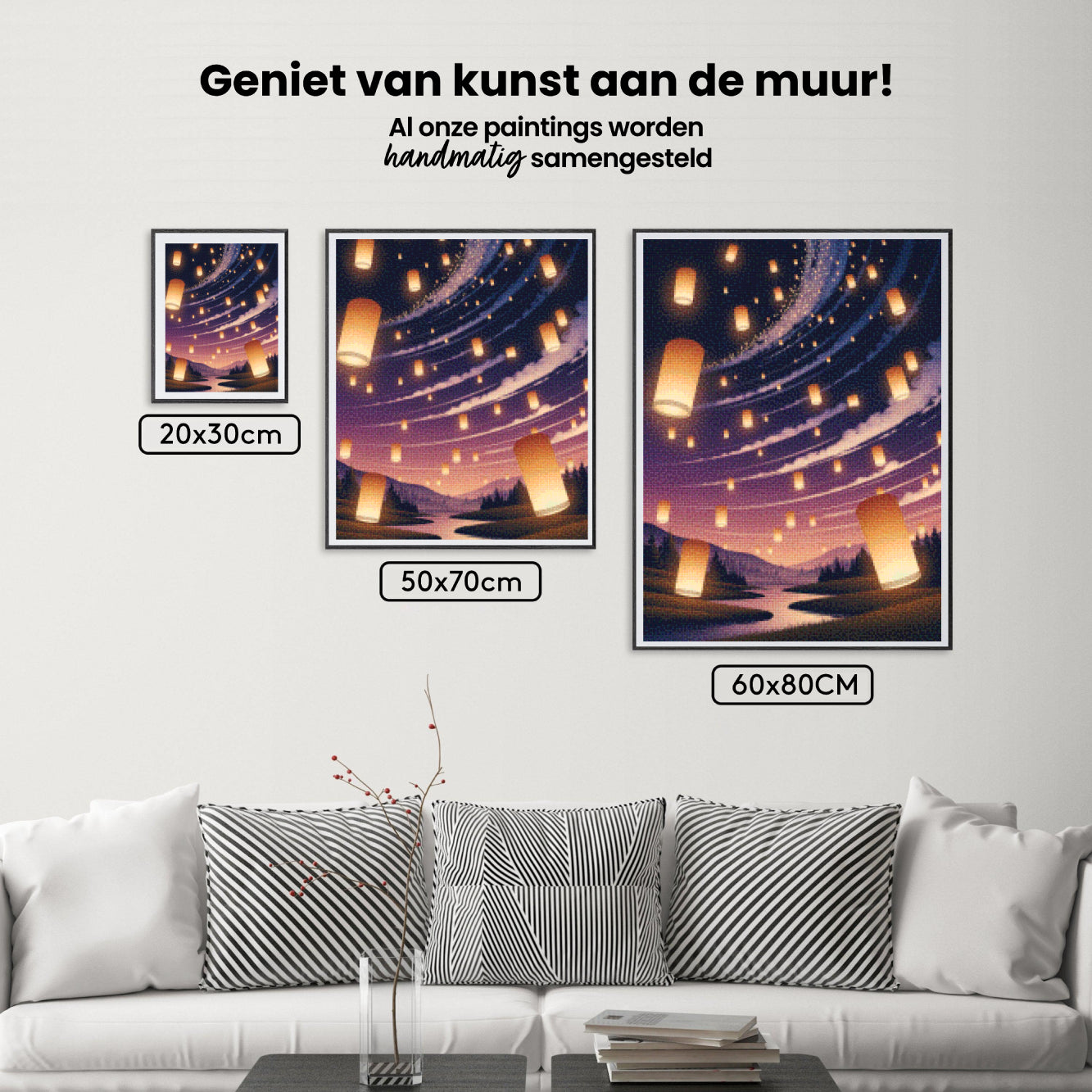 Diamond Painting - Gloeiende lantaarns die in de nachtelijke hemel zweven