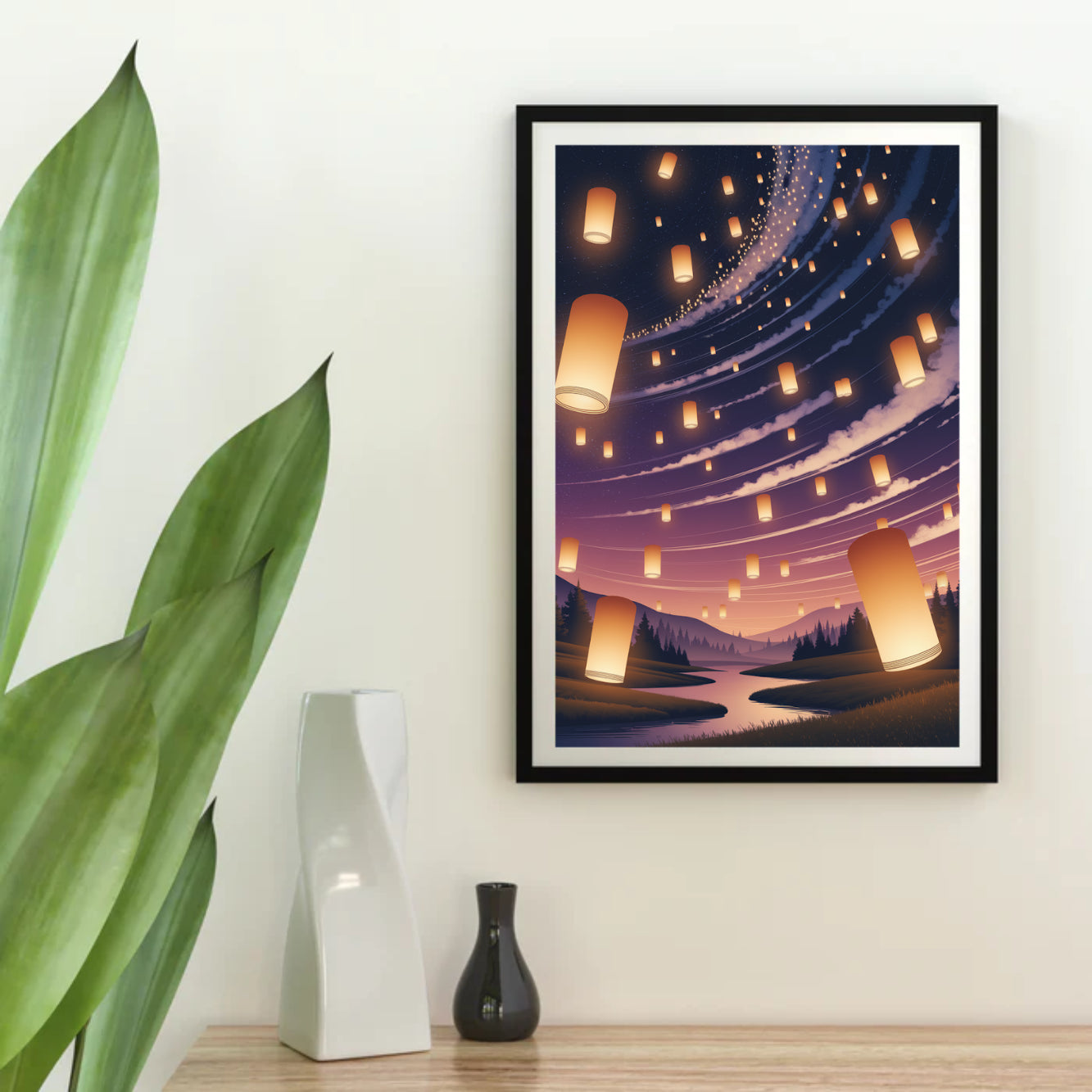 Diamond Painting - Gloeiende lantaarns die in de nachtelijke hemel zweven