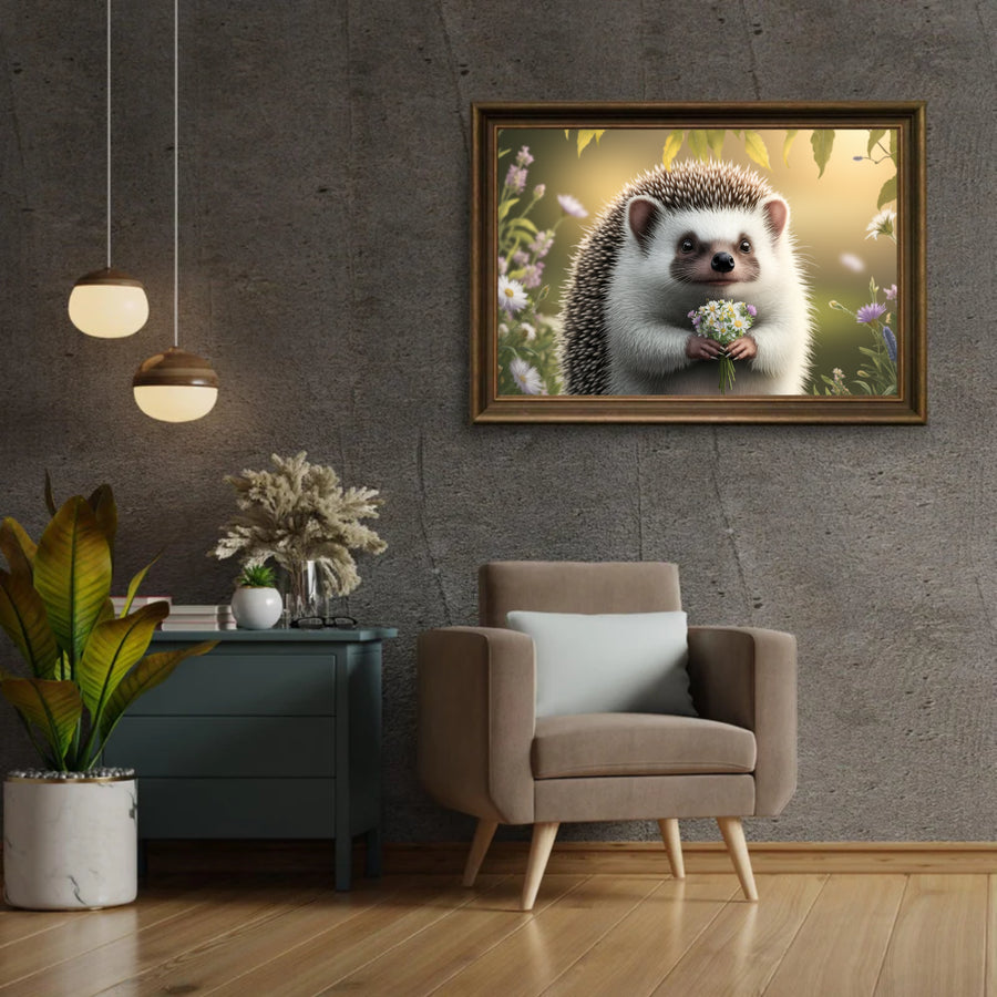 Diamond Painting - Grillige egel met bloemenaccenten