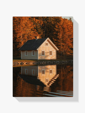 Diamond Painting - Huisje aan een meer met weerspiegelingen in het water