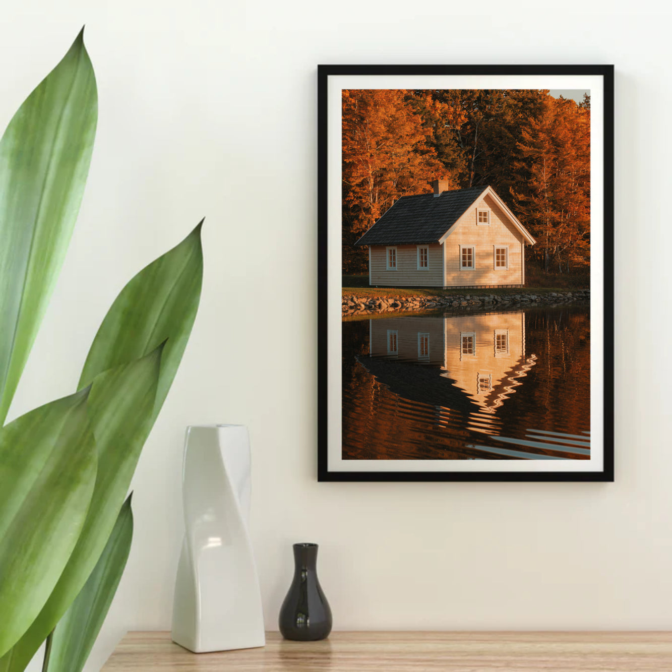 Diamond Painting - Huisje aan een meer met weerspiegelingen in het water