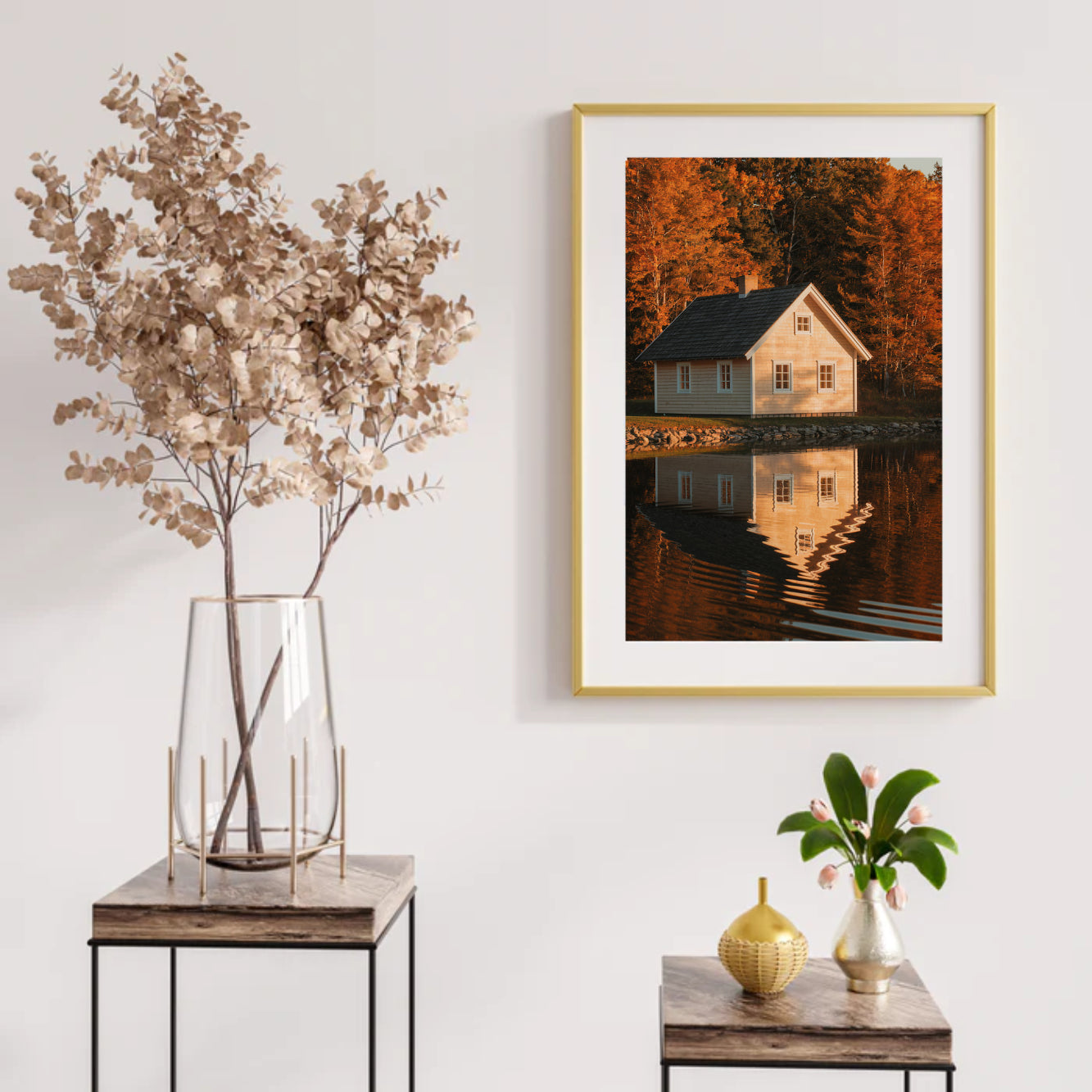 Diamond Painting - Huisje aan een meer met weerspiegelingen in het water