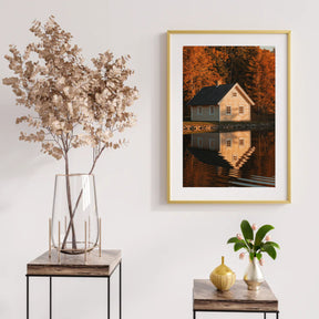 Diamond Painting - Huisje aan een meer met weerspiegelingen in het water