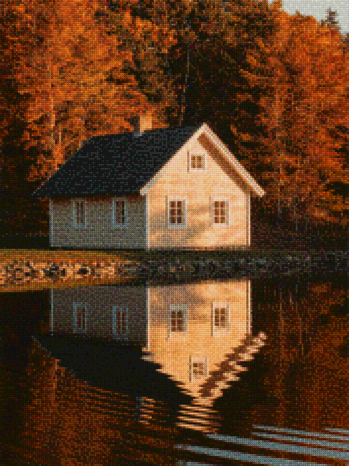 Diamond Painting - Huisje aan een meer met weerspiegelingen in het water