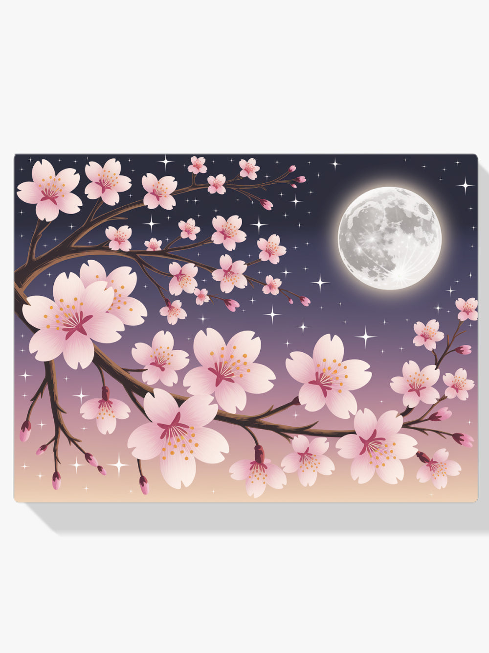 Diamond Painting - Kersenbloesems tegen een maanverlichte hemel