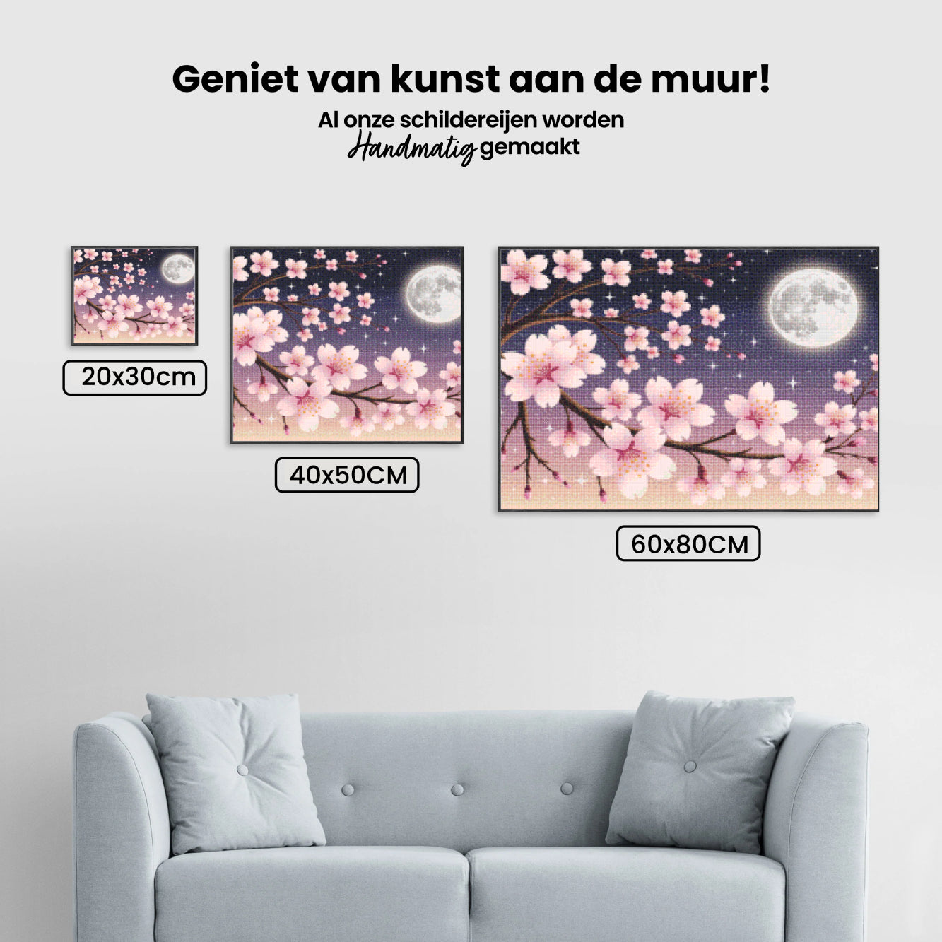 Diamond Painting - Kersenbloesems tegen een maanverlichte hemel