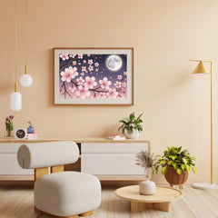 Diamond Painting - Kersenbloesems tegen een maanverlichte hemel