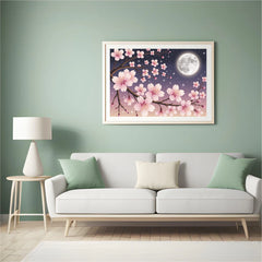 Diamond Painting - Kersenbloesems tegen een maanverlichte hemel
