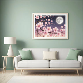 Diamond Painting - Kersenbloesems tegen een maanverlichte hemel