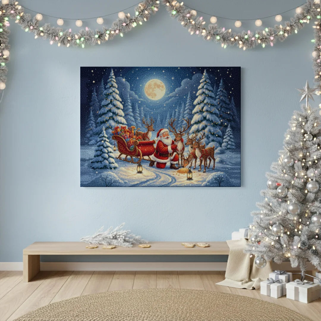 Diamond Painting - Kerstman en zijn rendiervrienden