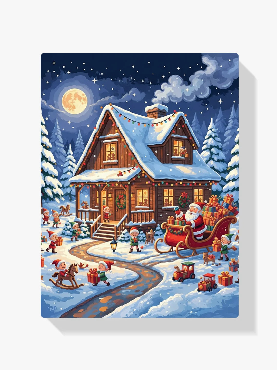 Diamond Painting - Kerstman's werkplaats in de sneeuw