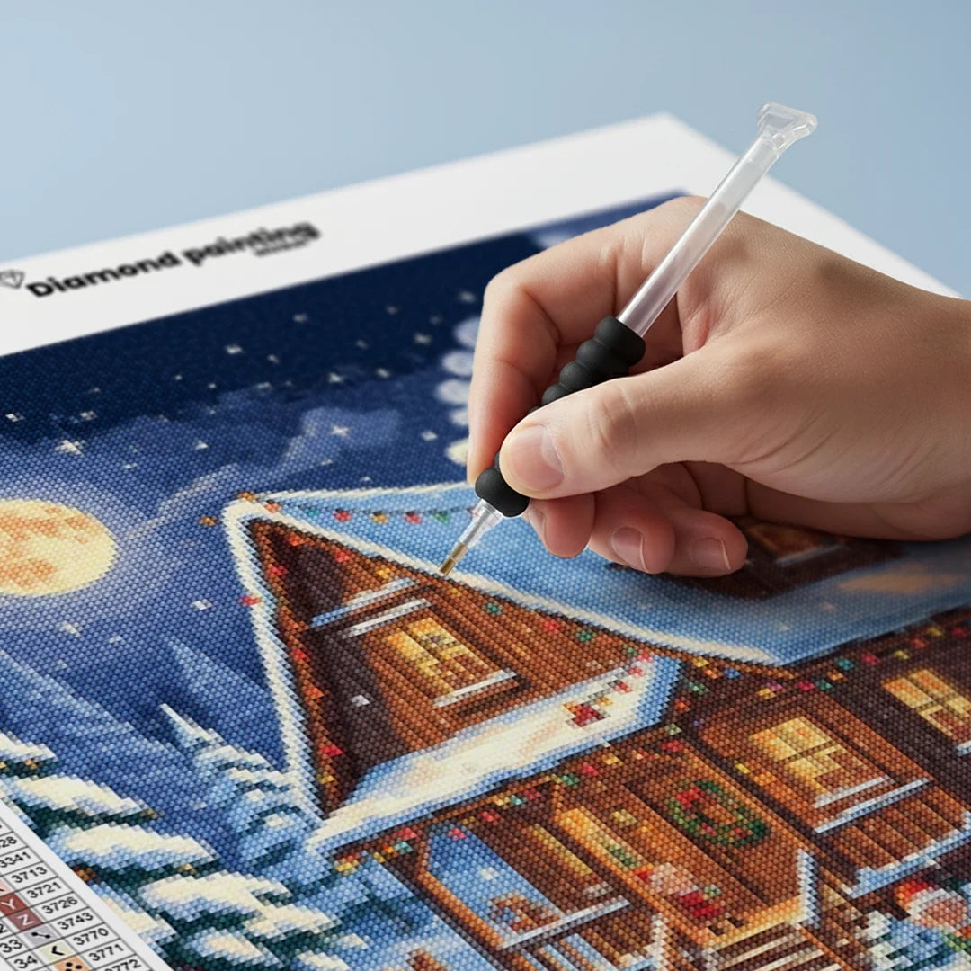 Diamond Painting - Kerstman's werkplaats in de sneeuw