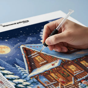 Diamond Painting - Kerstman's werkplaats in de sneeuw