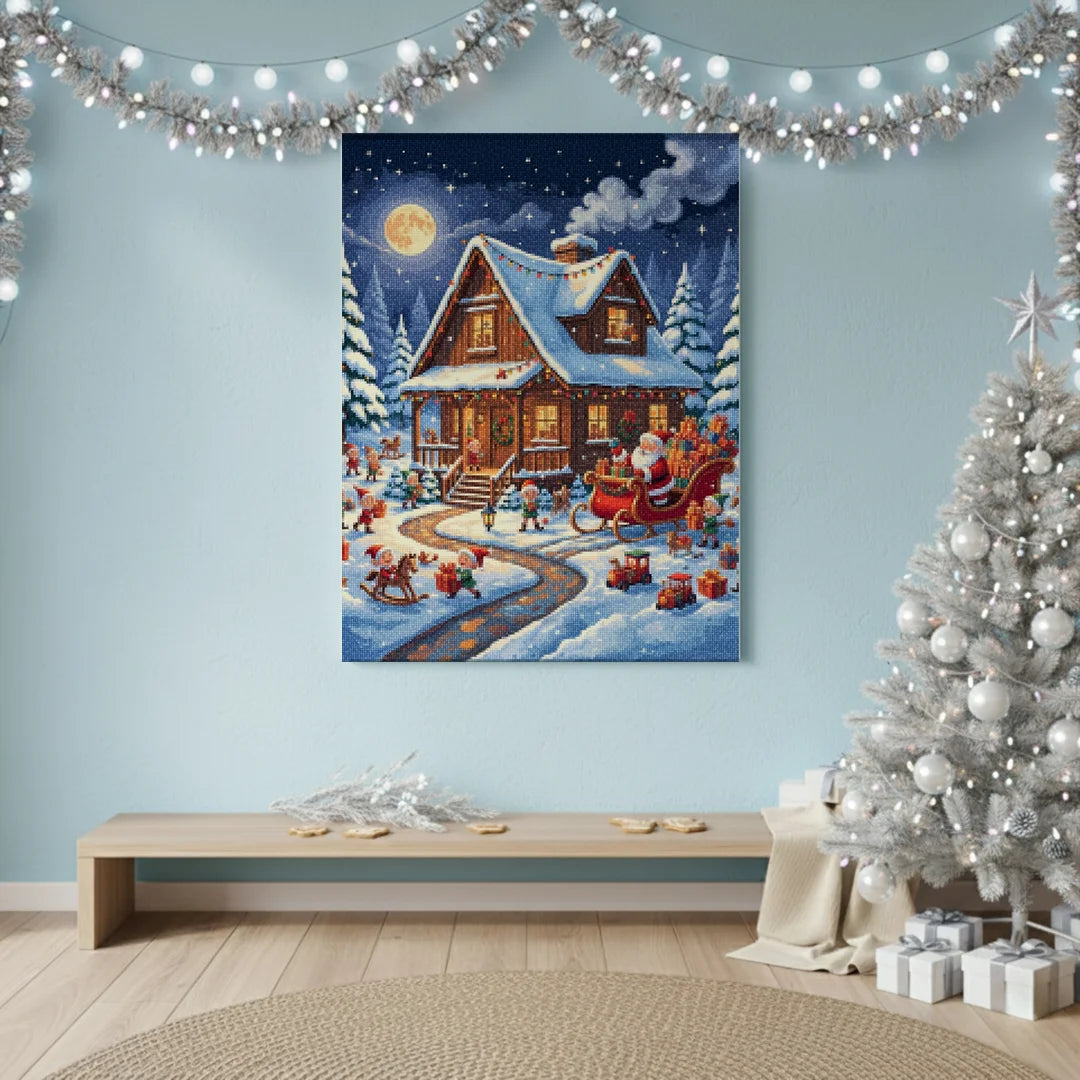 Diamond Painting - Kerstman's werkplaats in de sneeuw