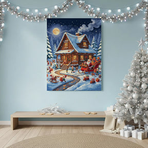 Diamond Painting - Kerstman's werkplaats in de sneeuw