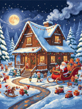 Diamond Painting - Kerstman's werkplaats in de sneeuw