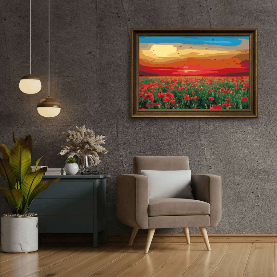 Diamond Painting - Klaprozenveld bij zonsondergang - SEOS Shop ®