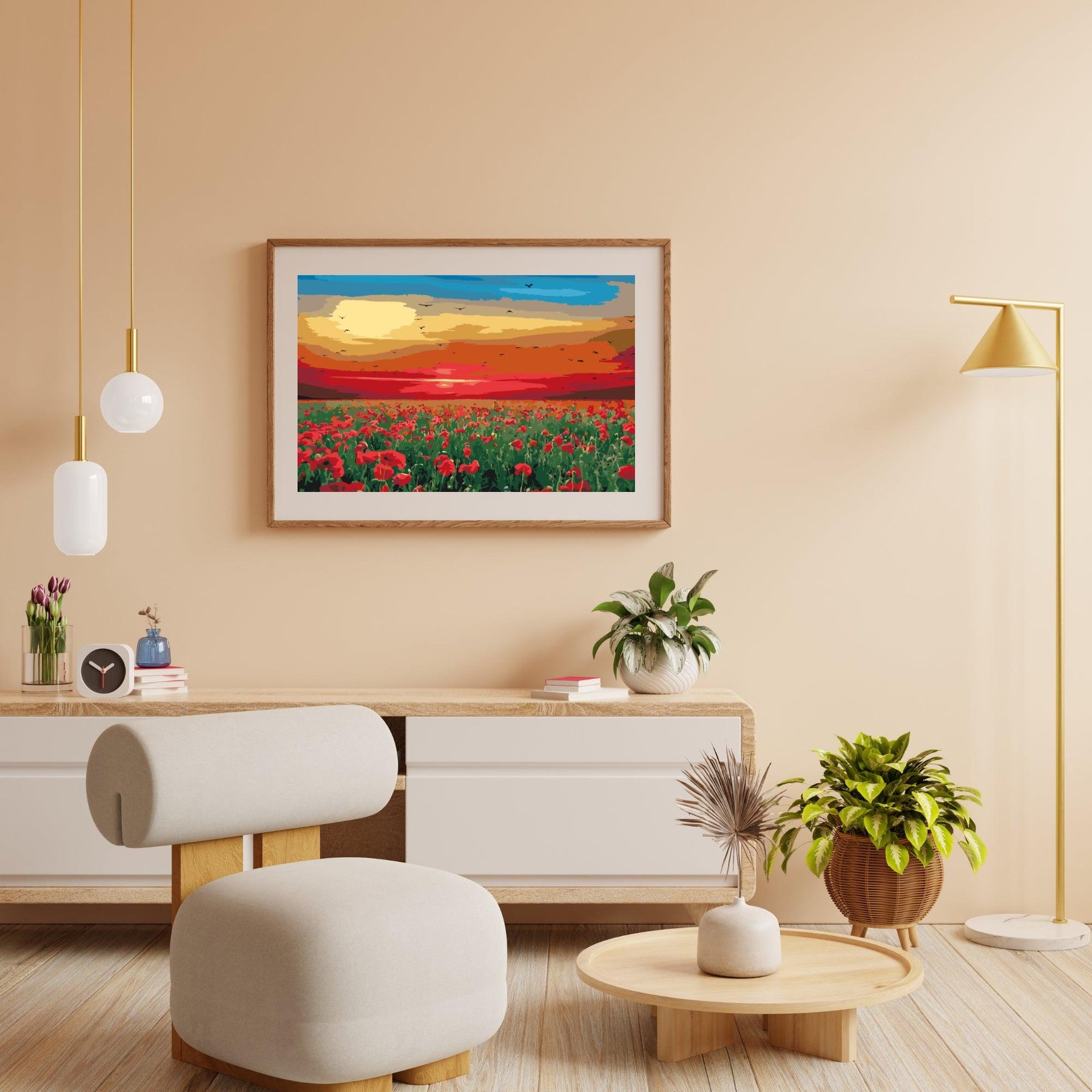 Diamond Painting - Klaprozenveld bij zonsondergang - SEOS Shop ®
