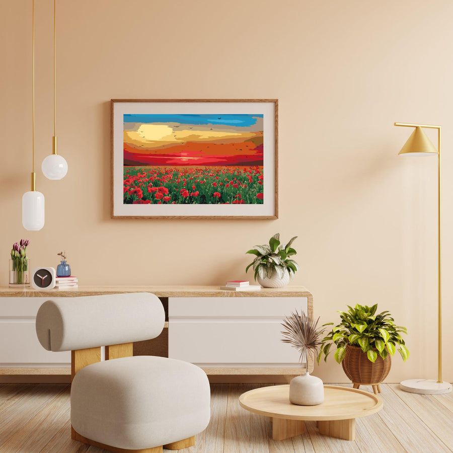 Diamond Painting - Klaprozenveld bij zonsondergang - SEOS Shop ®