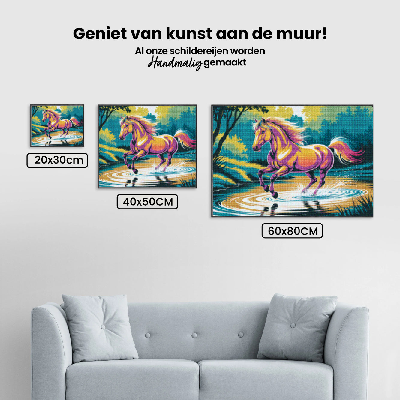 Diamond Painting - Kleurrijk paard galoppeert door water