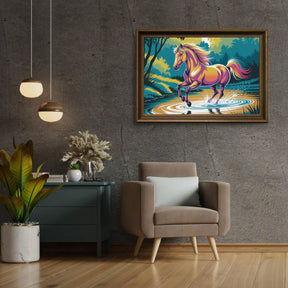 Diamond Painting - Kleurrijk paard galoppeert door water