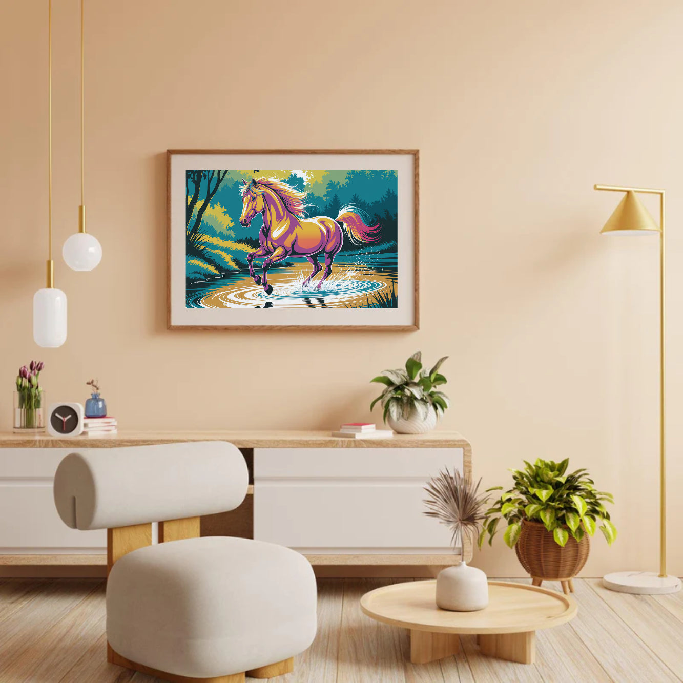 Diamond Painting - Kleurrijk paard galoppeert door water
