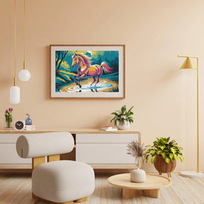 Diamond Painting - Kleurrijk paard galoppeert door water