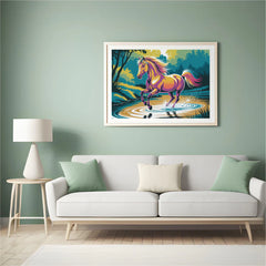 Diamond Painting - Kleurrijk paard galoppeert door water